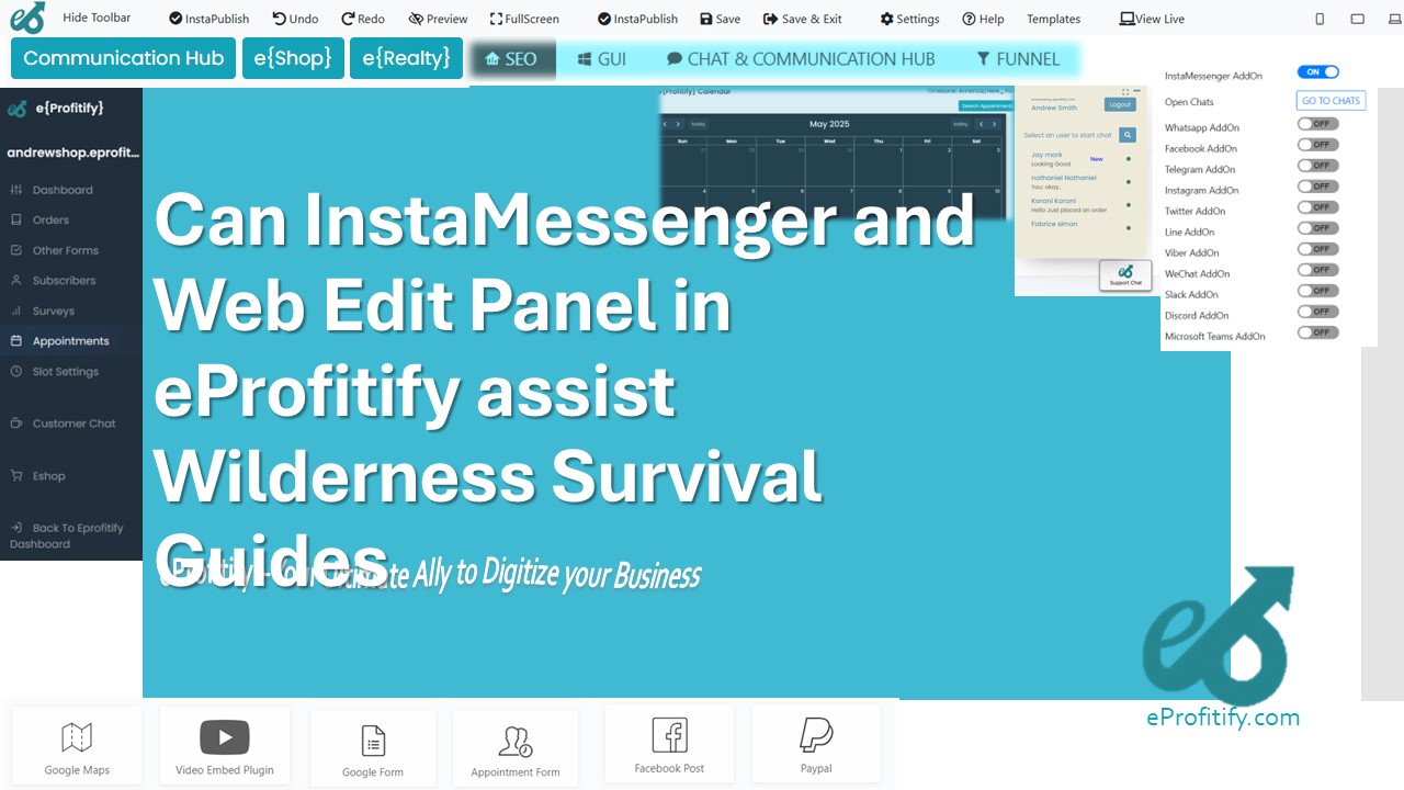 Can InstaMessenger and Web Edit Panel in eProfitify assist Wilderness Survival Guides